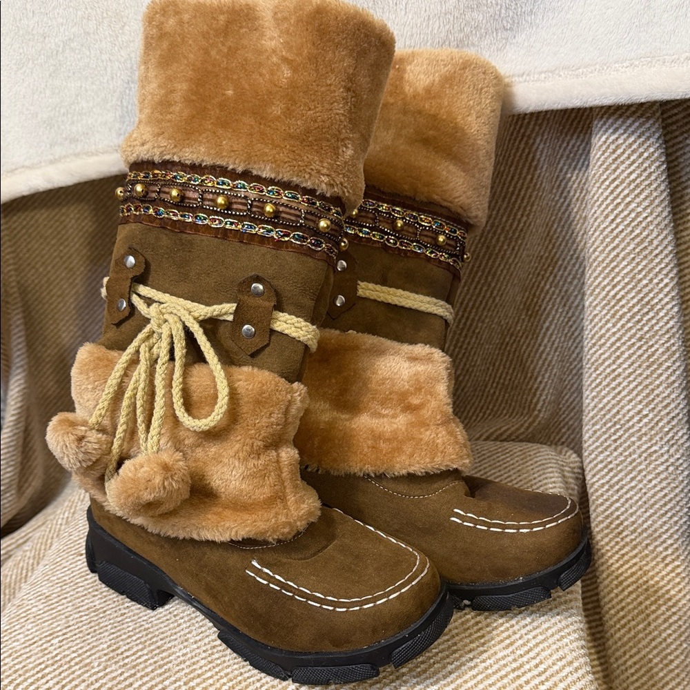 Source Unknown Brown and Tan Winter Boots Bohemian style